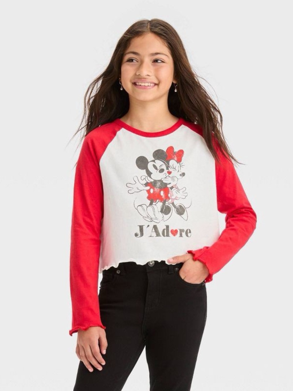 NWT Mickey Mouse & Friends J'adore Long Sleeve Graphic Crop T-Shirt (M)